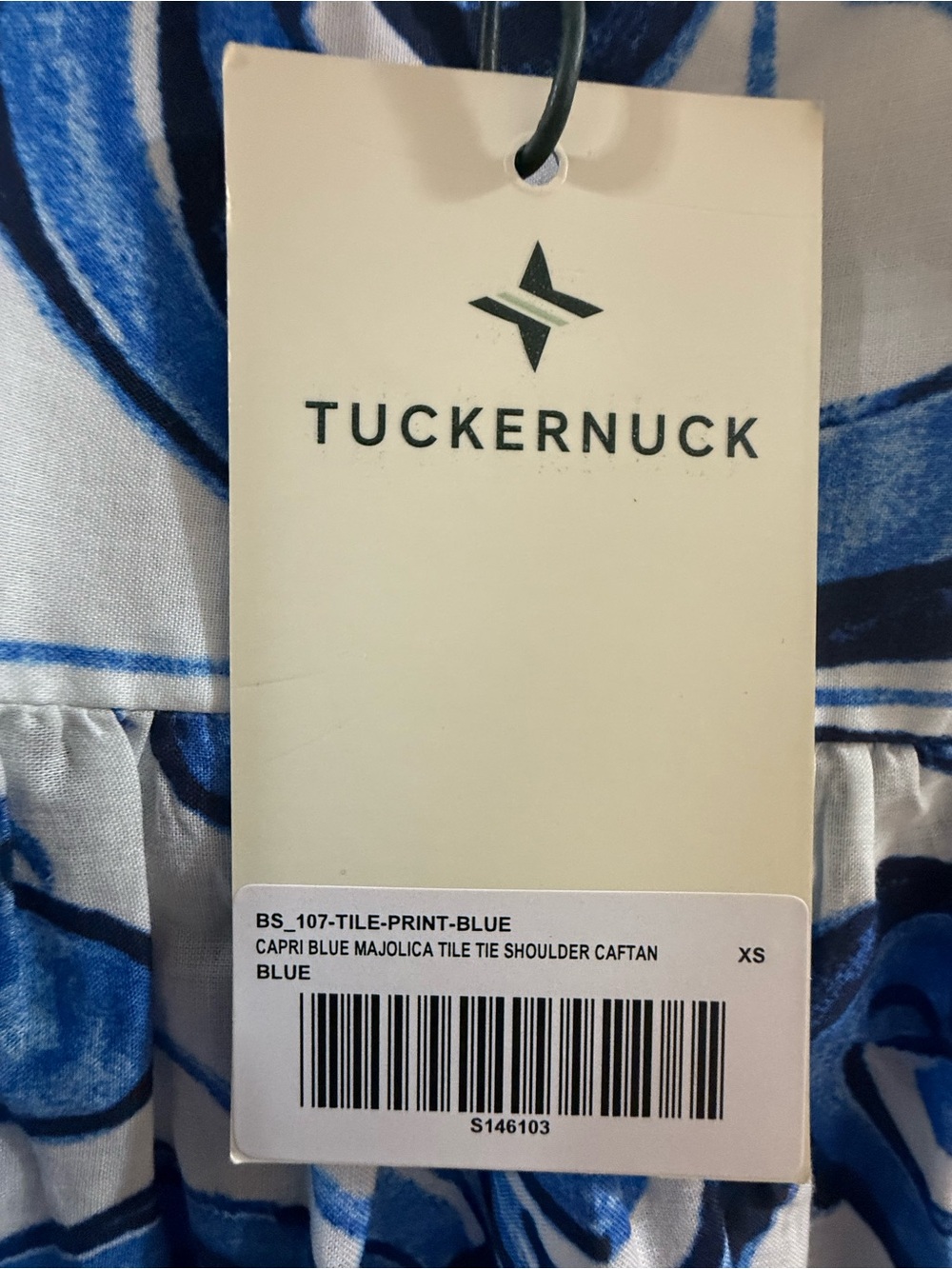 Tuckernuck Tilly Caftan Majolica Tile Blue Cotton Maxi Dress XS NWT - Picture 7 of 12